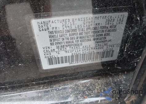 2015 Nissan Sentra S/Sv/Sr/Sl z USA, uszkodzony, nr VIN 3N1AB7AP8FY383416